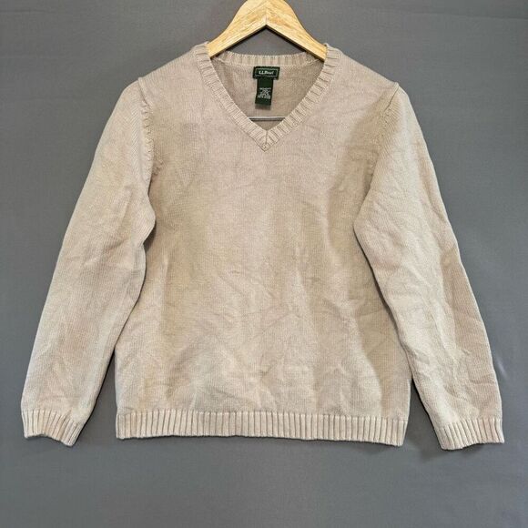 L.L.Bean Women’s V-Neck Sweater Size Medium 100% Cotton Knit Casual Winter - Picture 1 of 12